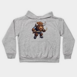 Cute Buffalo Playing Ice Hockey Kids Hoodie